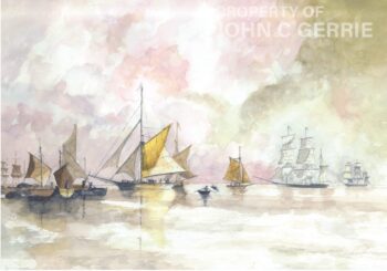 Iona Abbey Building Becalmed Sailing Boats on the Thames