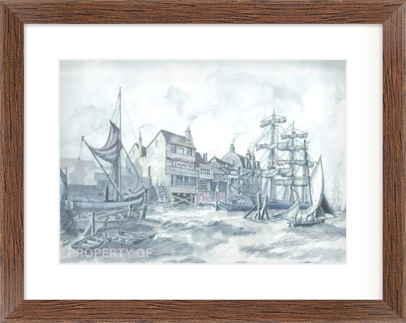 Victorian Mill Mooring on Thames above Woolwich (Original) Framed picture Victorian Mill Mooring