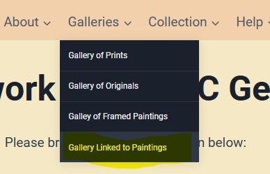 Exploring Paintings in a New Gallery gallery menu option